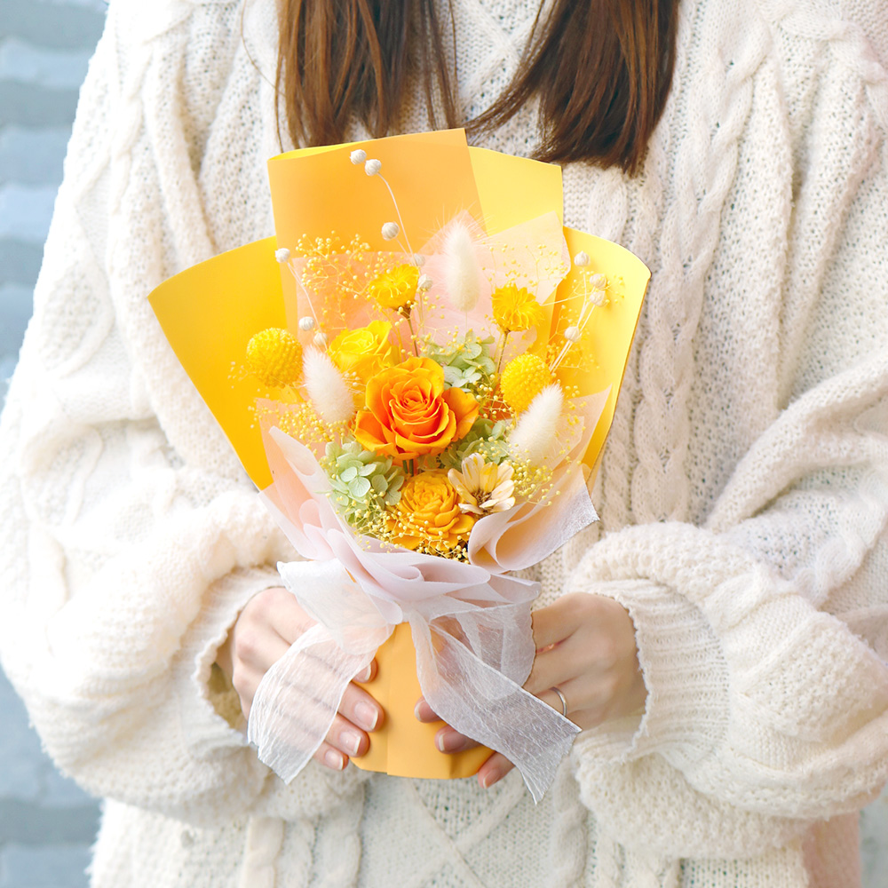 スタンドブーケ-HAPPY-(ピンク・ブルー・イエロー)/花束プリザーブド