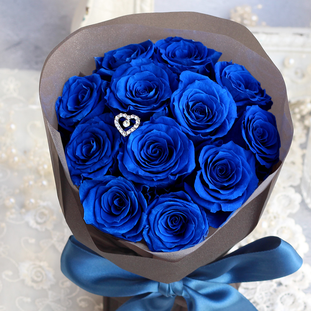 プロポーズ-ボヌール-(ディープブルー)-12本のバラ花束- /プリザーブド
