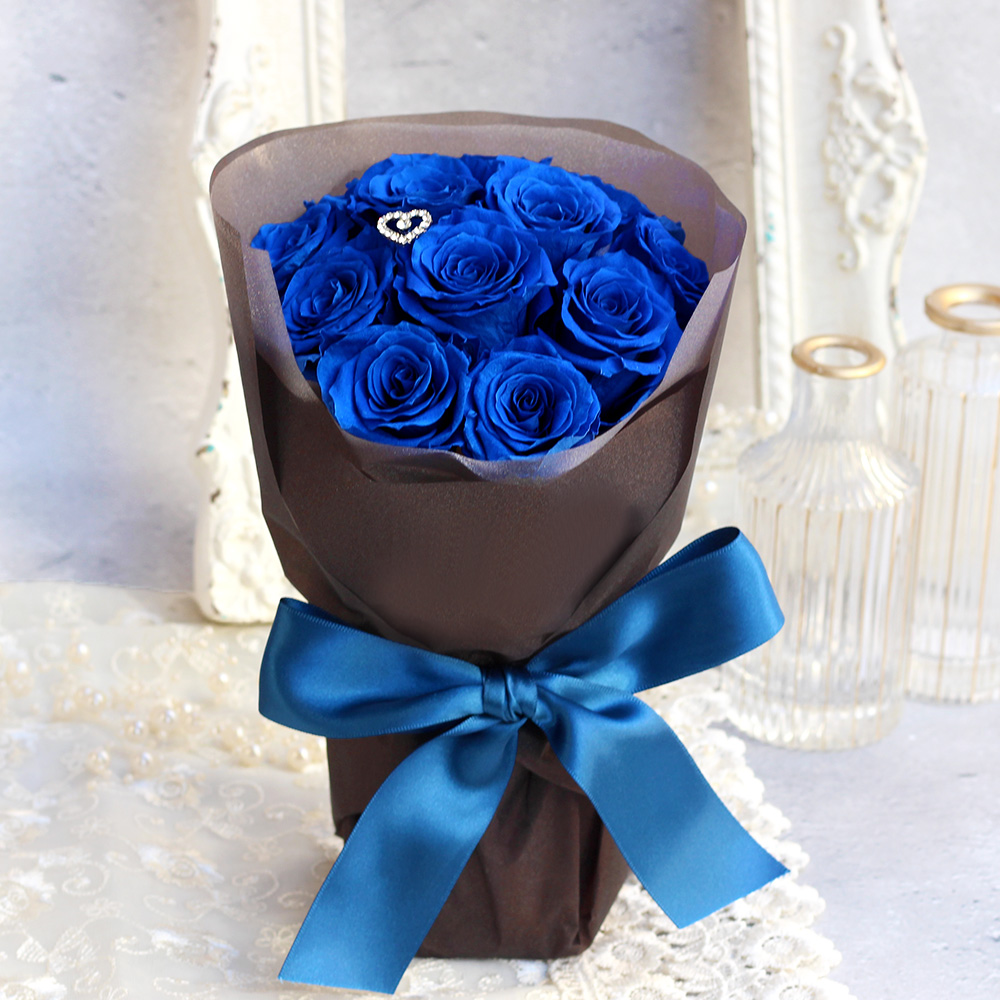 プロポーズ-ボヌール-(ディープブルー)-12本のバラ花束- /プリザーブドフラワー