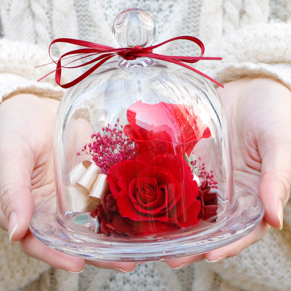 ガラスドーム-フィオーレ-(レッド) /プリザーブドフラワー