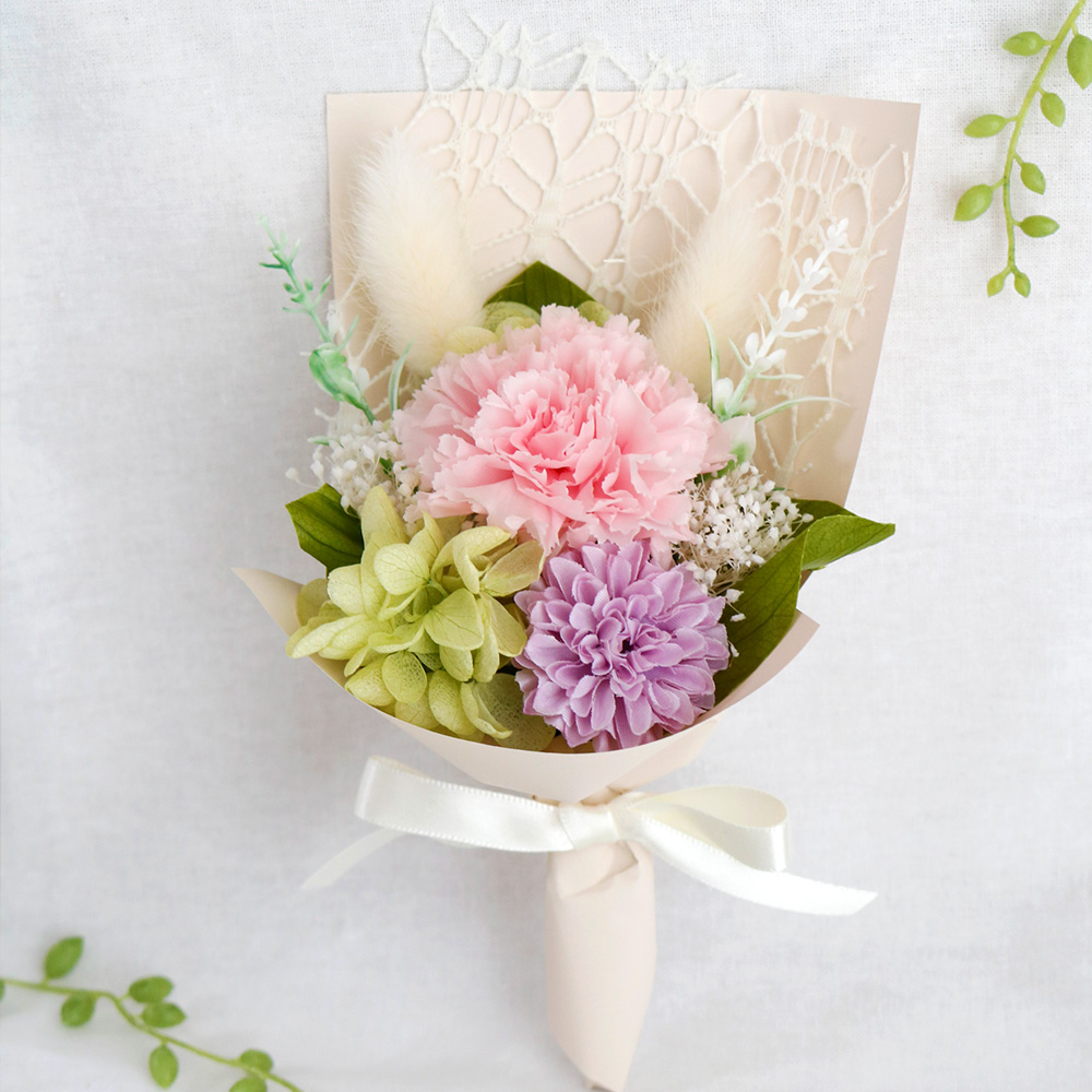 お供え花束 心伝え花-カーネーション-(ピンク/ブルー/グリーン) /プリザーブドフラワー