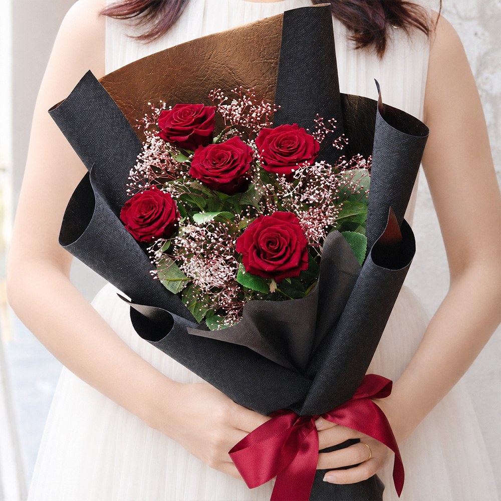 go with(レッド)/赤バラ5本の花束
