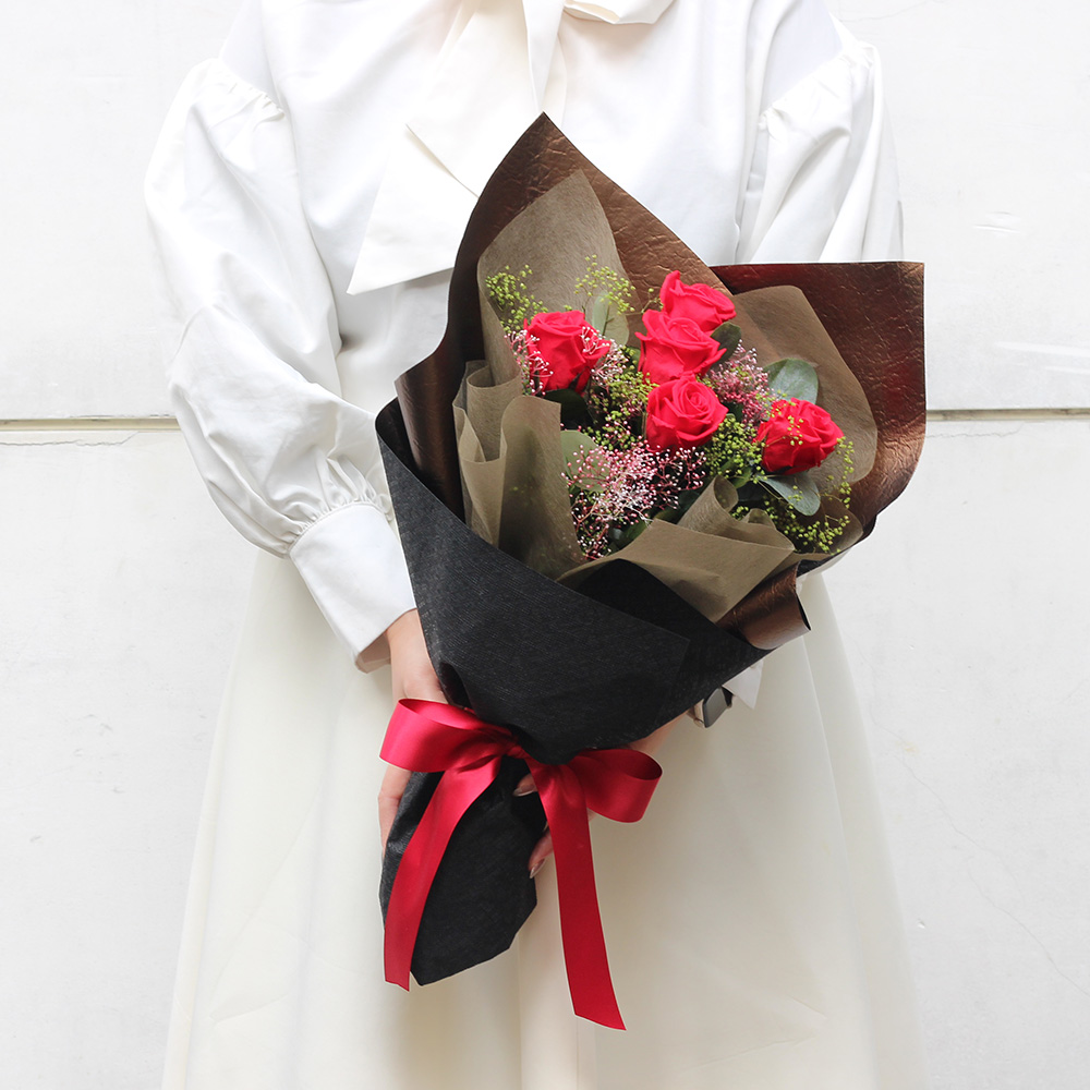 go with(レッド)/赤バラ5本の花束プリザーブドフラワー