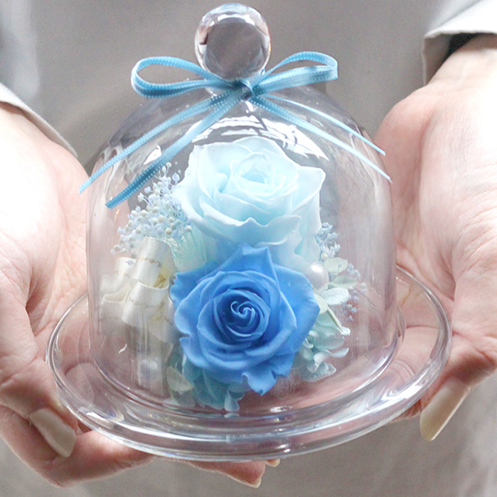 ガラスドーム-フィオーレ-(ブルー) /プリザーブドフラワー