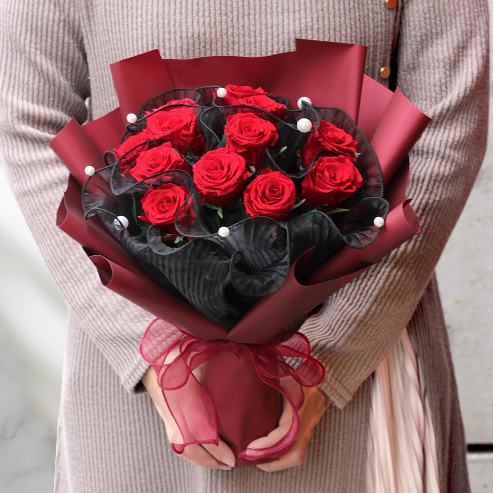 誓い－frill(フリル)ー/12本赤バラの花束 プリザーブドフラワー