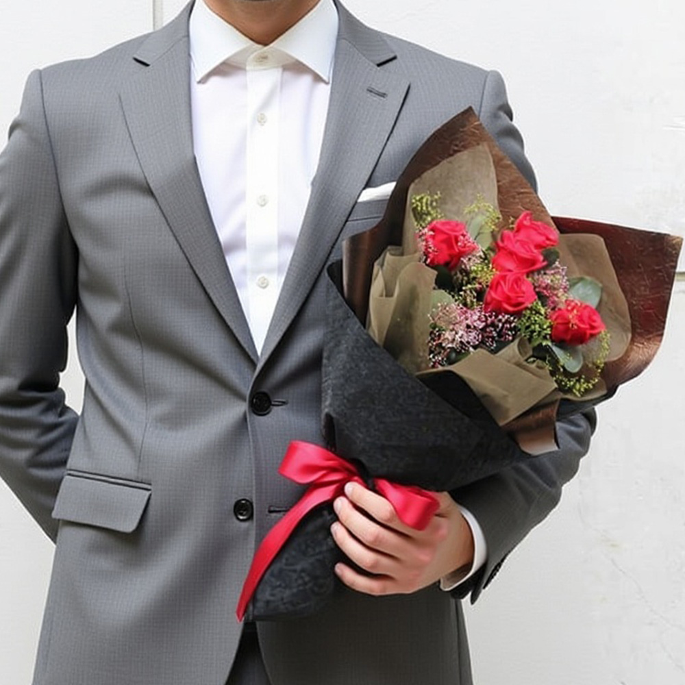 go with(レッド)/赤バラ5本の花束プリザーブドフラワー