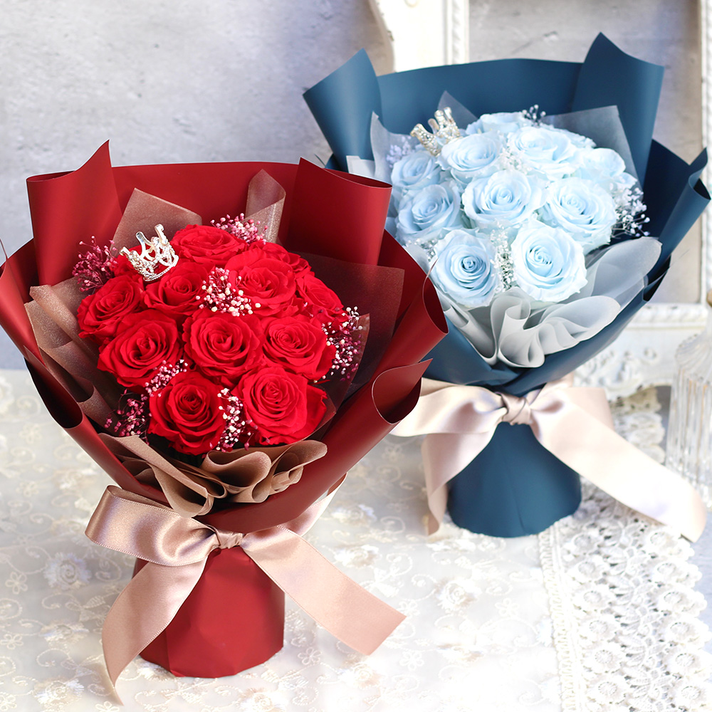 プロポーズ-クラウン-(レッド・ブルー)-12本のバラ花束- /プリザーブドフラワー