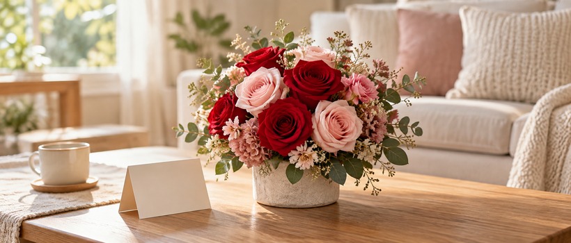 いい夫婦の日に贈る赤とピンクのバラの花束