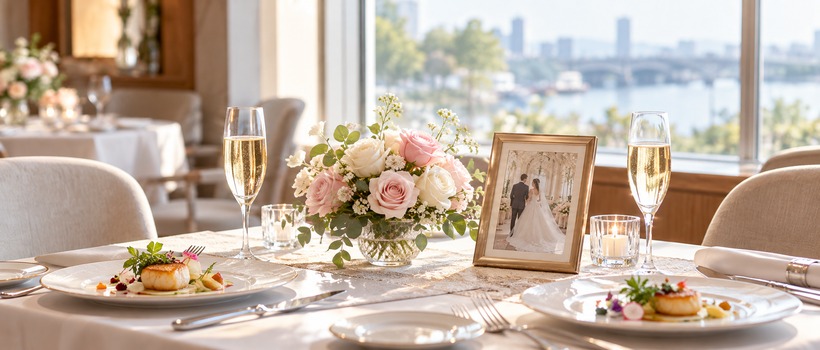 結婚記念日を後日お祝いするレストランのテーブル