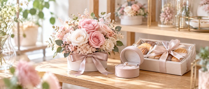 結婚記念日のプレゼントに選ぶ花とギフトのイメージ