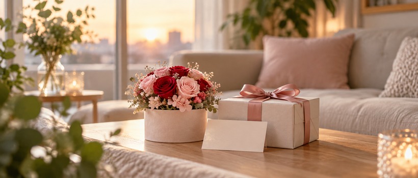 いい夫婦の日に感謝を伝える花とメッセージカード
